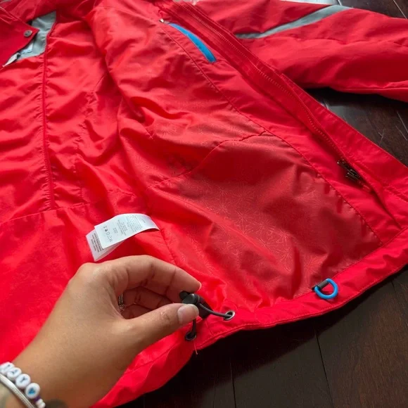 Columbia Women's Omni-Tech Hooded Rain Coat, Size medium, Red, Zip, Interchange - Picture 9 of 12